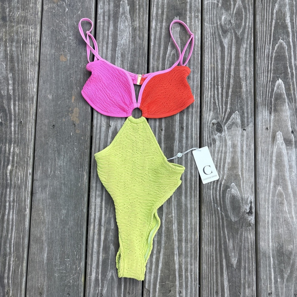 Cleonie Tri Color Lorne Maillot One Piece Swimsuit OS NWT $240